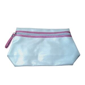 Lancome Makeup Bag Women OS White Pink Snakeskin Faux Leather Cosmetic Pouch‎